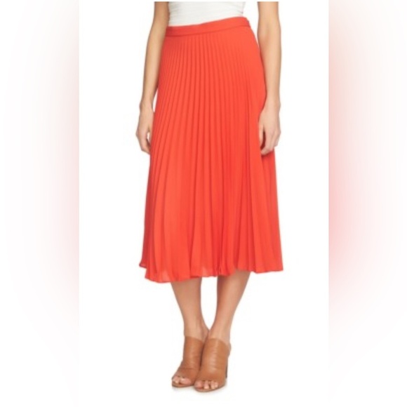 1. State Coral Red Pleated Midi Skirt Size 10 Classic Modern Feminine Elegant - Picture 1 of 10